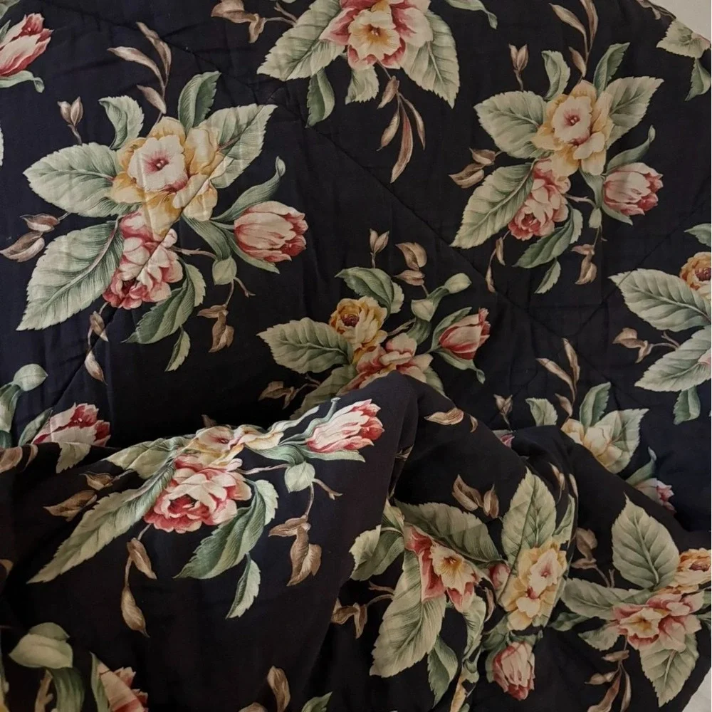 Ralph Lauren‎ Vintage Charleston Black Floral Comforter Queen Cotton Made USA